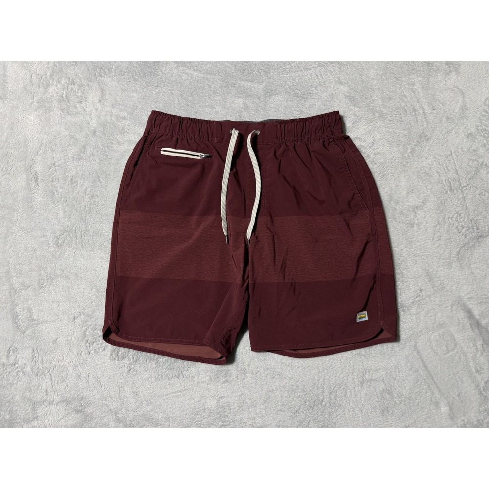 Vuori Banks Short Mens Medium Maroon 7" Stripe Performance Contrast Trim V330